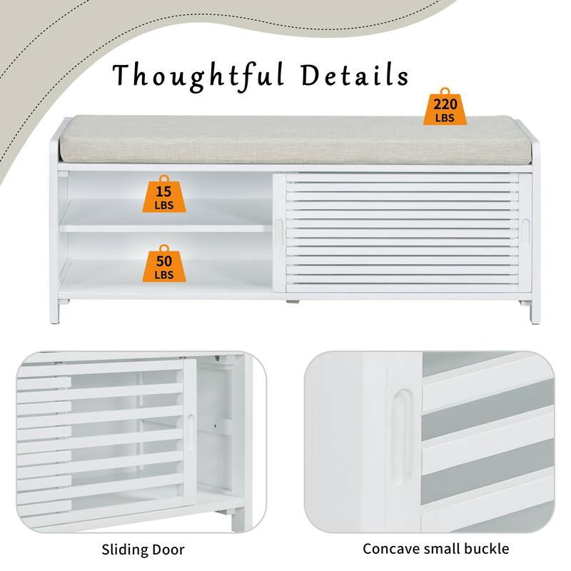 43" Distressed Shutter Storage Bench with Retro Charm for Living Room