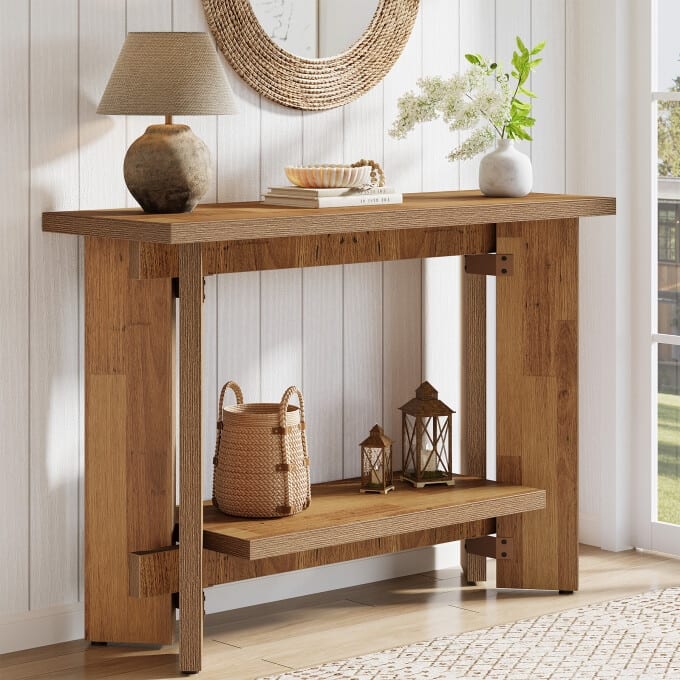 Rustic 2-Tier Console Table, 41-Inch Narrow Entryway table with Shelf