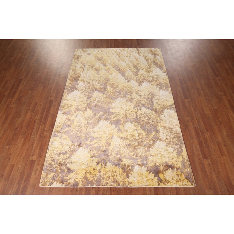 Yellow Abstract Area Rug Hand-Knotted Wool Carpet - 5'11"x 8'11"