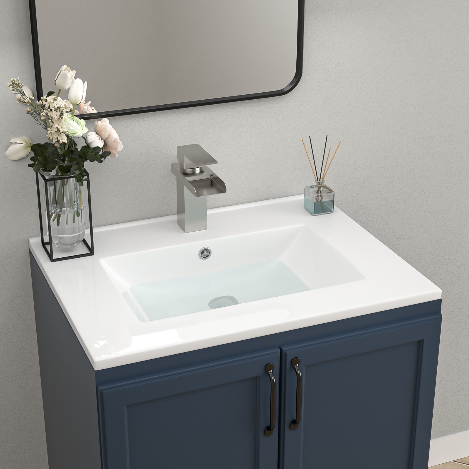 おせきはん24 Kichae Vanity Top 24 in. Ceramic Vanity Top with Sink One