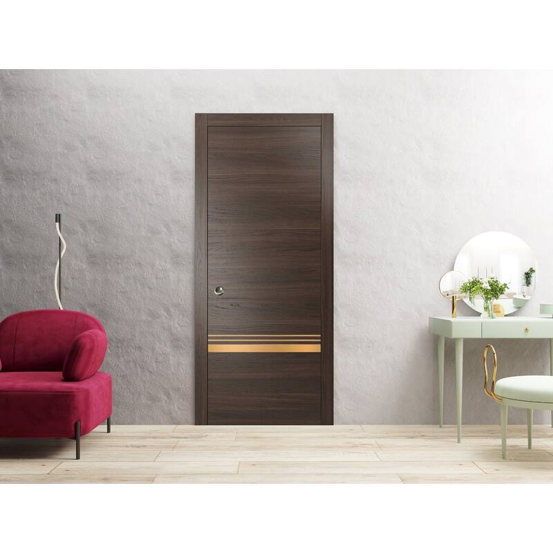 French Pocket Door 18x80 with Planum 2010 Chocolate Ash Kit Trims Rail
