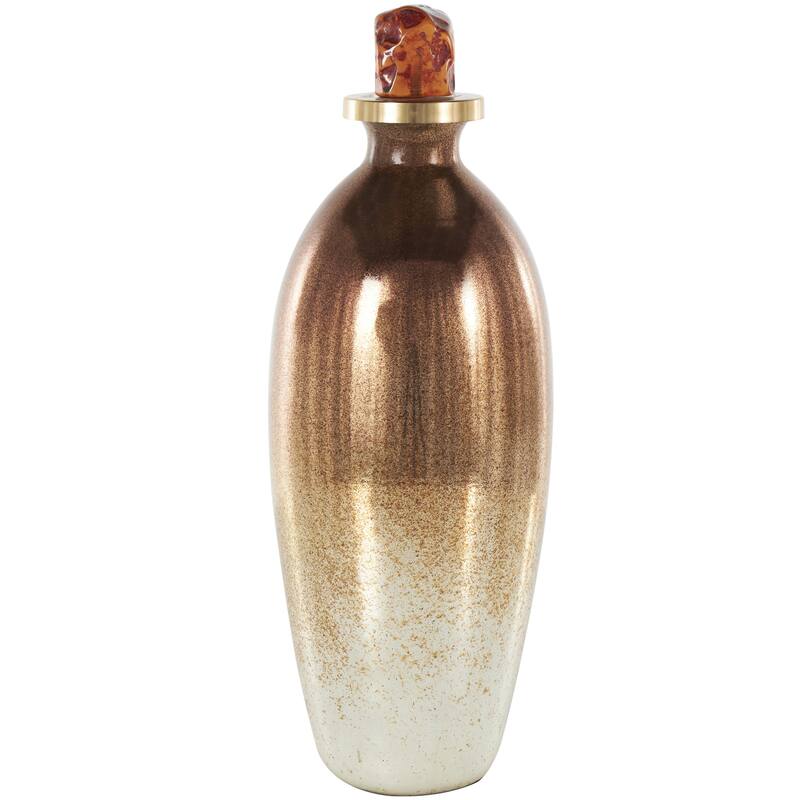Glass Speckled Ombre Living Room Decorative Jars with Textured Top Knob and Gold and Beige Accents - Copper - Roche River Decor - Copper - 6"W, 17"H