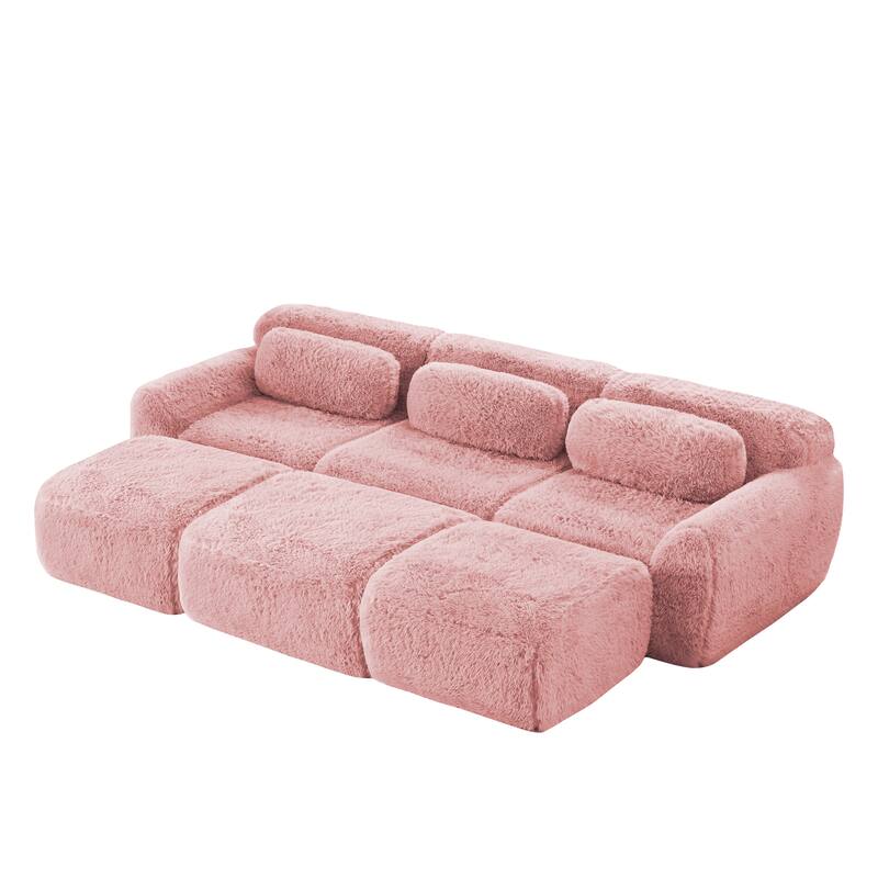 Anmytek 3-Seater Modular Sectional Sofa Soft Plush Fabric Movable Ottoman Non-Slip Base No Assembly