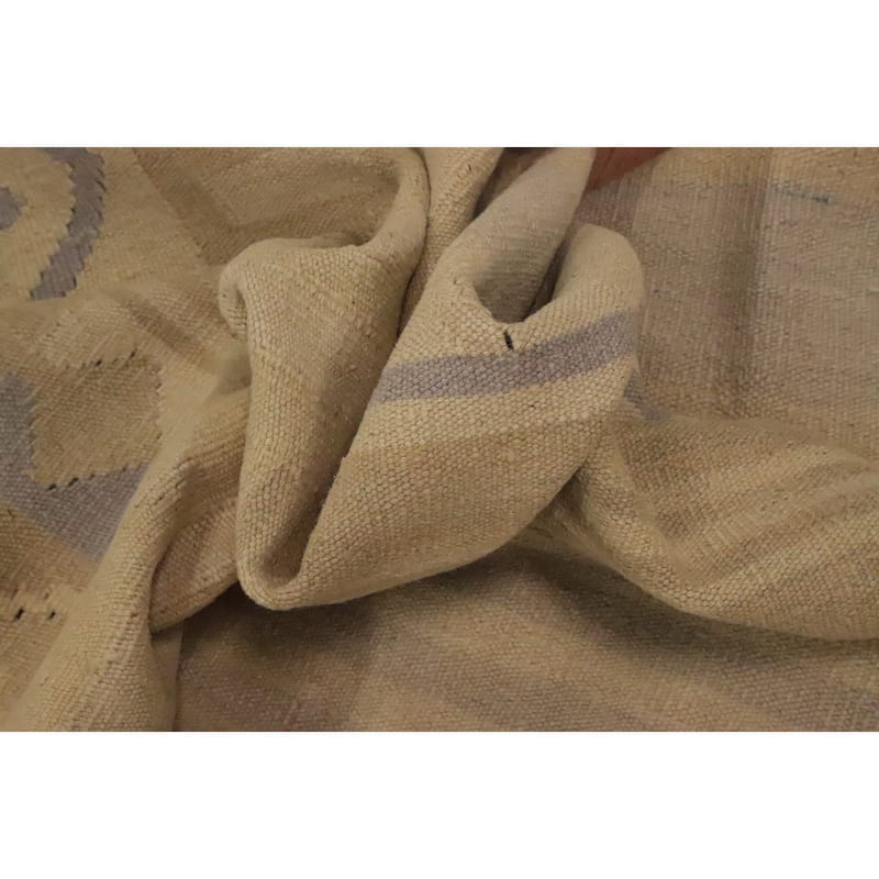 Hand Woven Oriental 100% Wool Carpet Southwestern Tribal Beige & Ivories Kilim Area Rug - 9' 6'' X 6' 8''