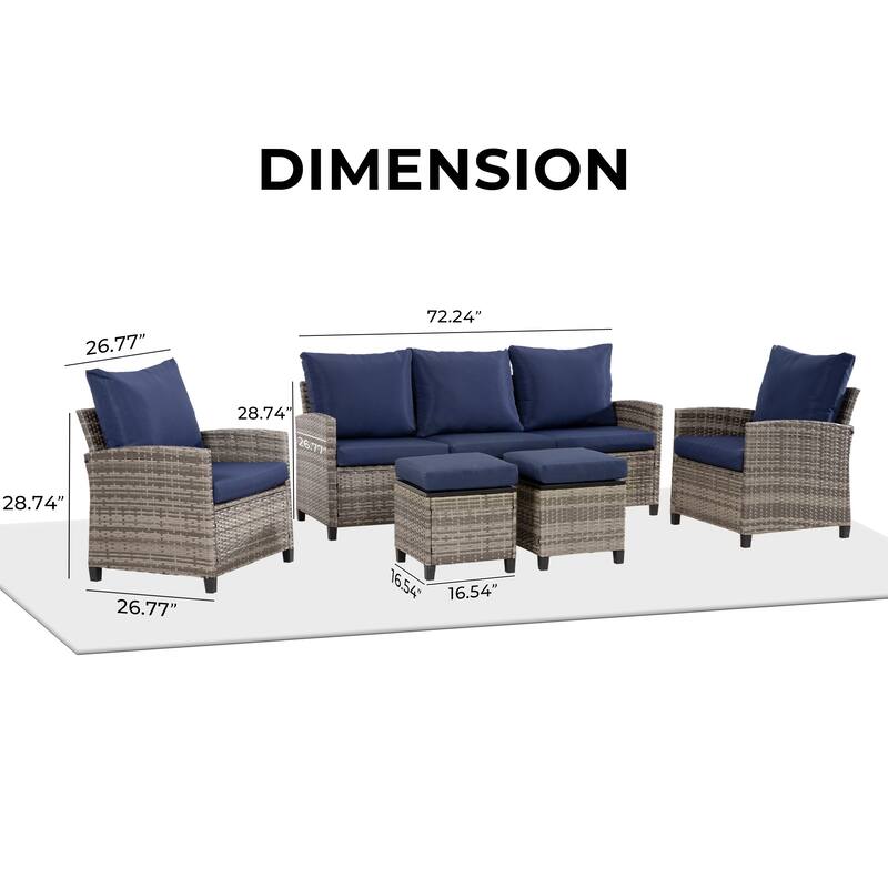 6 PCS Patio Furniture Set, Outdoor Wicker Conversation Sectional Sofa Couch Furniture Sets with Ottomans