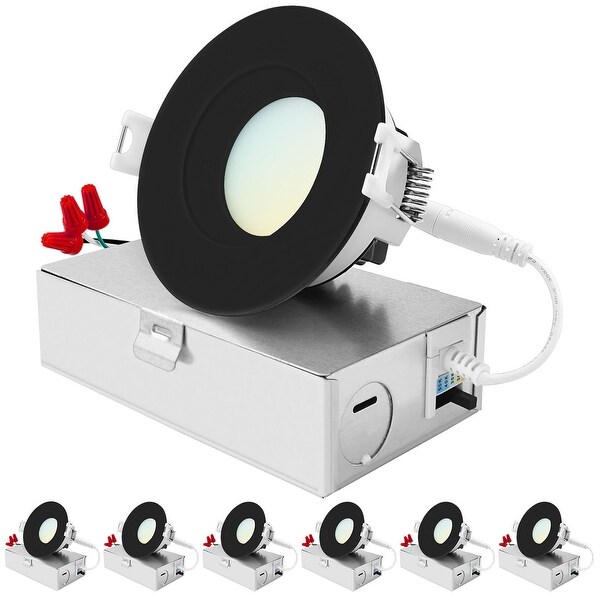 Luxrite 3 inch LED Recessed Ceiling Light 10W 5CCT 2700K 5000K 800lm Dimmable Black 6 Pack