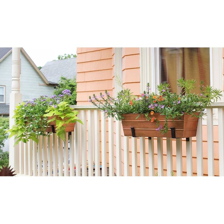 Achla Designs Medium Galvanized Steel Flower Box Planter With Wall Brackets, 24 Inch Wide