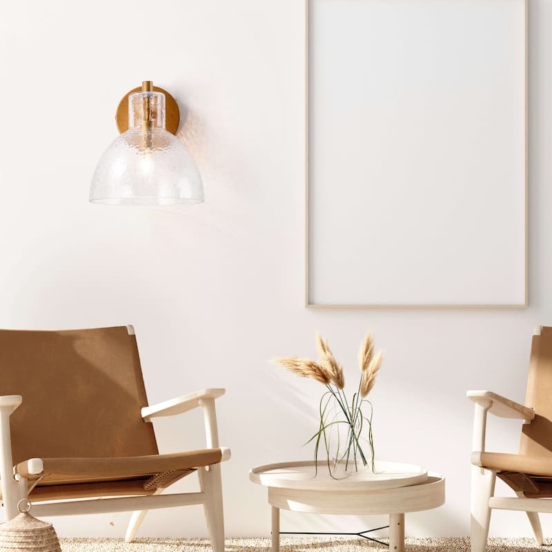 Alda 1 Light Brushed Brass Clear Glass Bowl Shade Wall Sconce