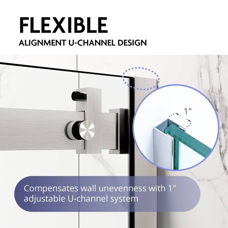 Glassic SI Series 44" - 48" W x 75" H Contemporary Frameless Single Sliding Shower Doors With 3/8" Clear Tempered Glass