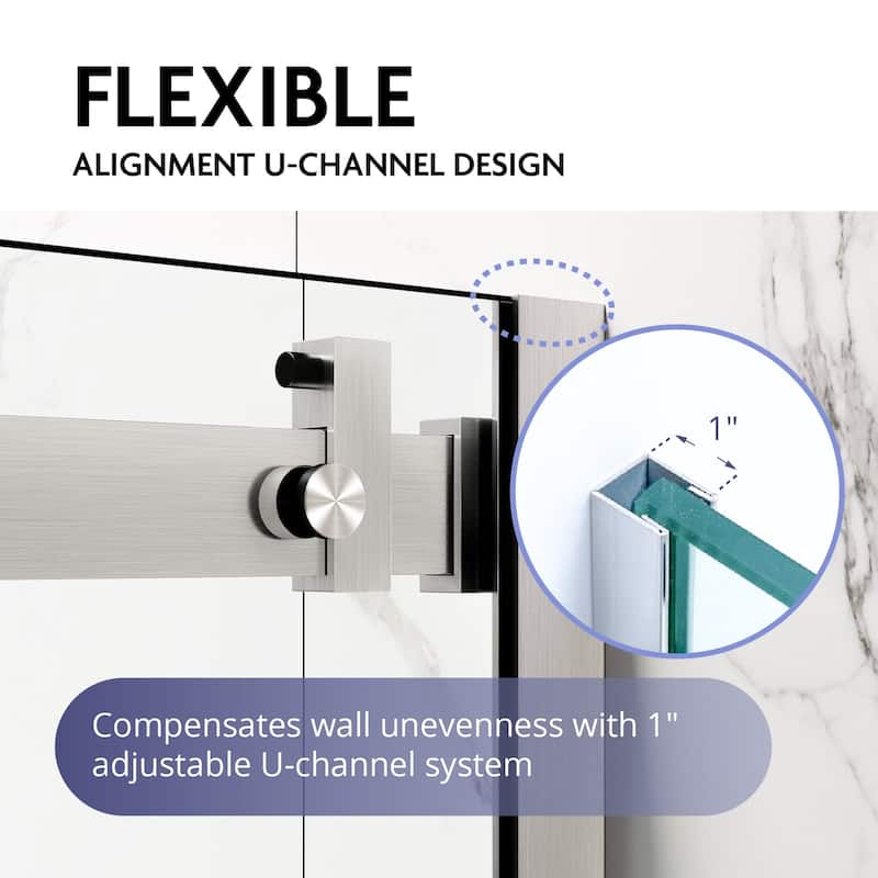 Glassic SI Series 62" - 66" W x 75" H Contemporary Frameless Single Sliding Shower Doors With 3/8" Clear Tempered Glass