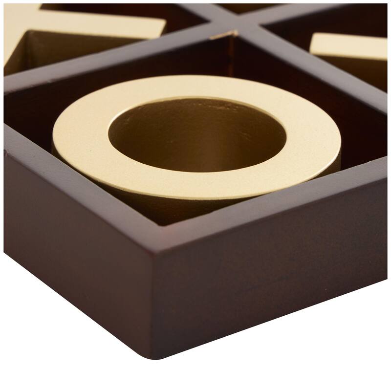Wooden Tic Tac Toe Game Set with Gold X and O Pieces - Brown - Roche River Decor