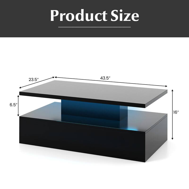 Gymax LED Coffee Table 2-Tier High Glossy with Adjustable Light &