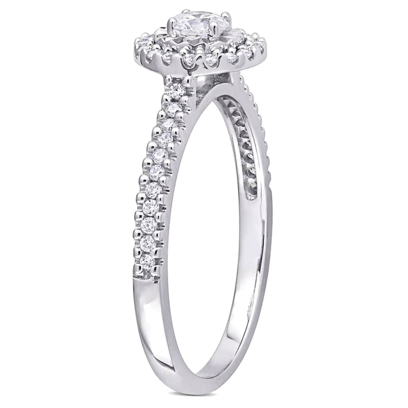 Miadora 10k White Gold 3/8ct TDW Diamond Halo Engagement Ring