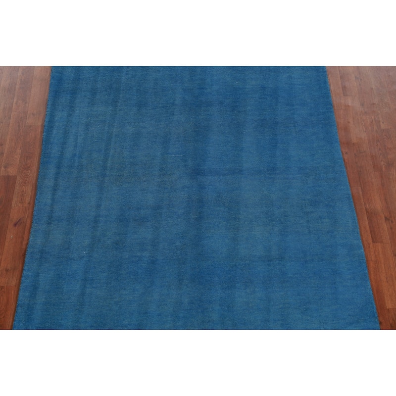 Hand Knotted Oriental 100% Wool Carpet Modern Solid Navy Blue & Blues Gabbeh Area Rug - 10' 0'' X 5' 3''