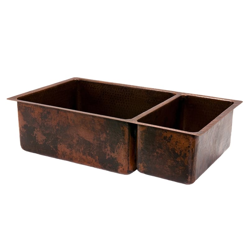 33-in Hammered Copper 75/25 Double Basin Kitchen Sink (K75DB33199)