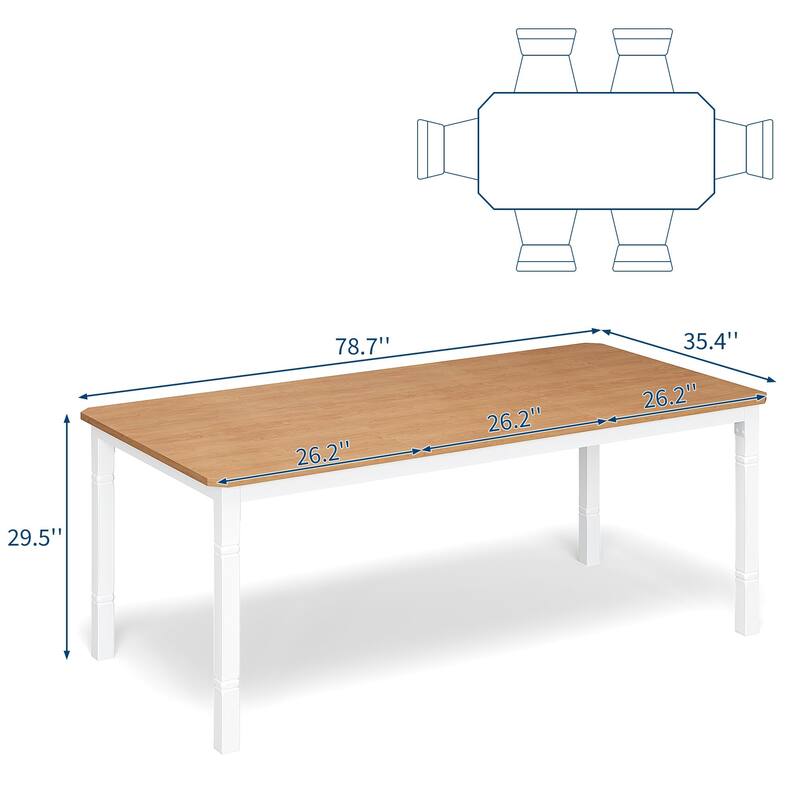 78.7" Farmhouse Dining Table for 6–8, Rustic Wood Table with Metal Frame & Chamfered Corners for Dining Room - Walnut/White