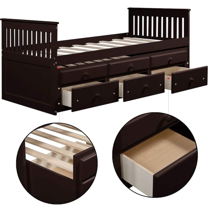 TOPMAX Captain's Bed Twin Daybed with Trundle Bed and Storage Drawers