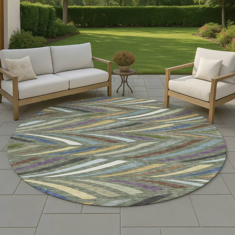 Machine Washable Indoor/ Outdoor Modern Feather Chantille Rug - Basil - 8' x 8'