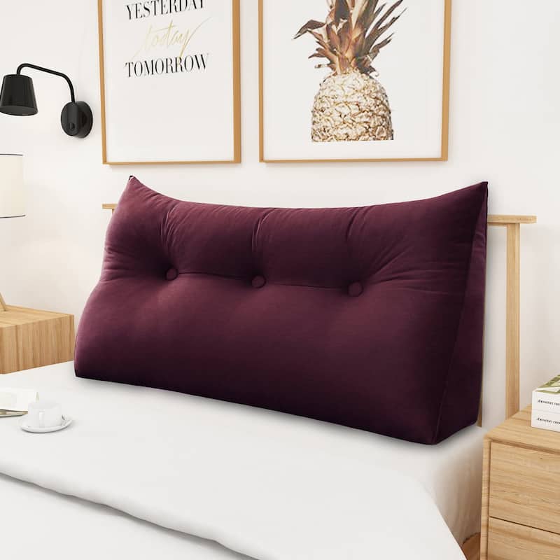WOWMAX Bed Rest Reading Wedge Headboard Pillow Velvet Red