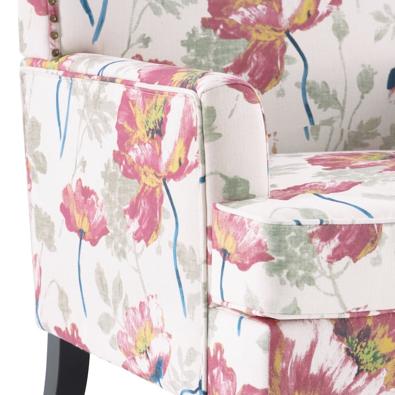 Club Chair Linen Upholstered Accent Armchair with Nailhead Trim and Wood Legs, Rivets design