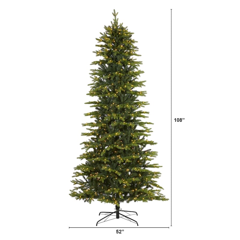 9Ft Christmas Tree with Lights - Holiday Fir Tree, 800 LED, 2854 Tips, Indoor Decor - Green - 108