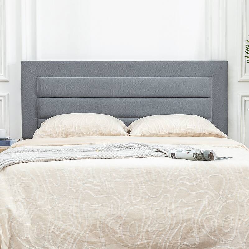 Adeco 63 Inches Upholstered Headboard for Bedroom - Grey
