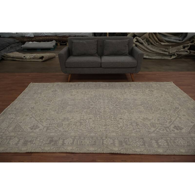 Hand Knotted Oriental 100% Wool Carpet Traditional Floral Beige & Ivories Tabriz Area Rug - 9' 8'' X 6' 5''
