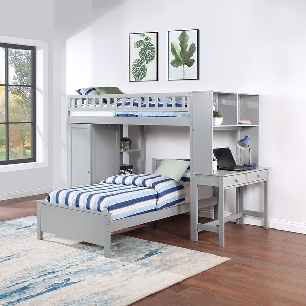 Twin Size Loft Bed with Closet and Desk Extra Bottom Twin Bed Bed Bath Beyond 36741972