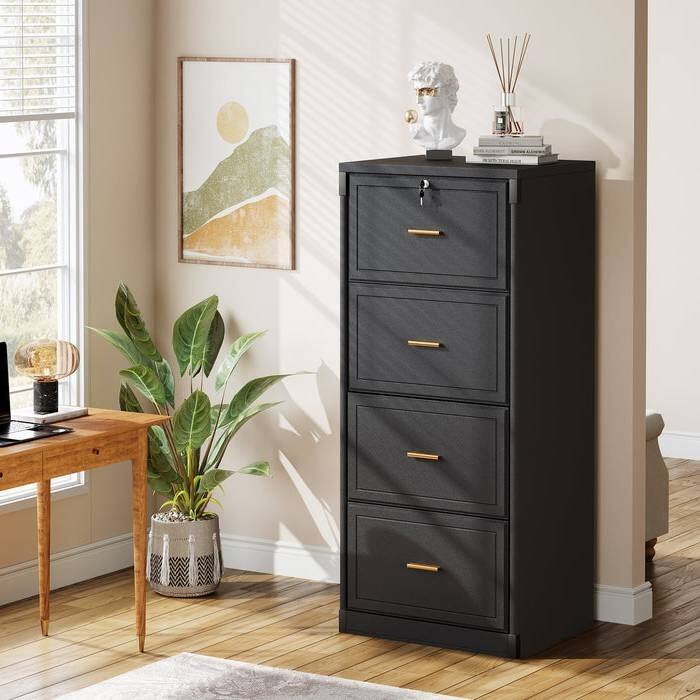Solid Wood 4-Drawer Lockable Vertical File Cabinet