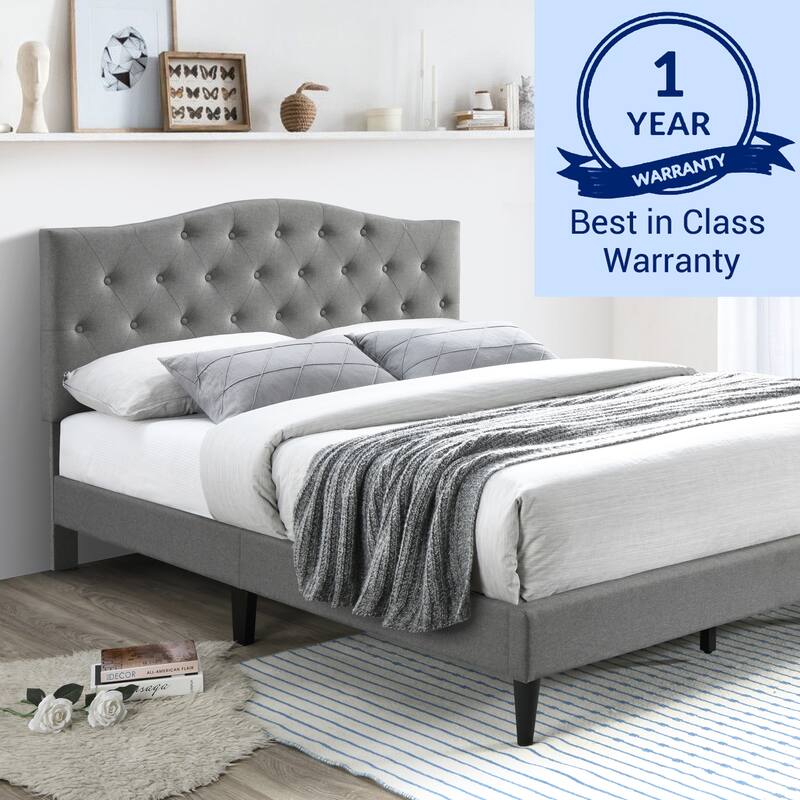 Grace by Ovis Upholstered Button-tufted Platform Bed Frame - Grey - King