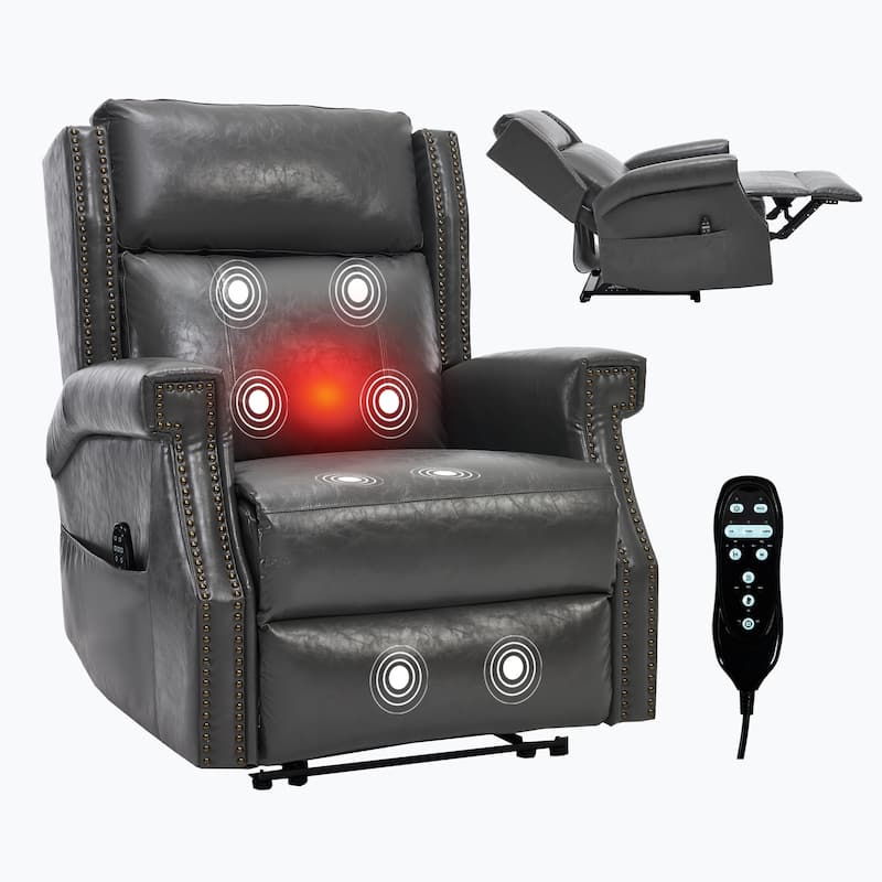 Manual Recliner Chair in Faux Leather for Living Room with Heavy Duty Motion Mechanism, 8 vibrating nodes