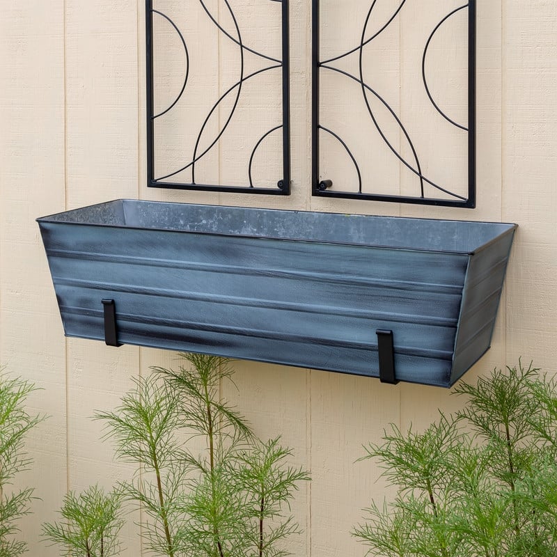 Achla Designs Black Wrought Iron Wall Mounted Flower Box Brackets (Set of 2), Powder Coated Finish, Home Garden Accessory