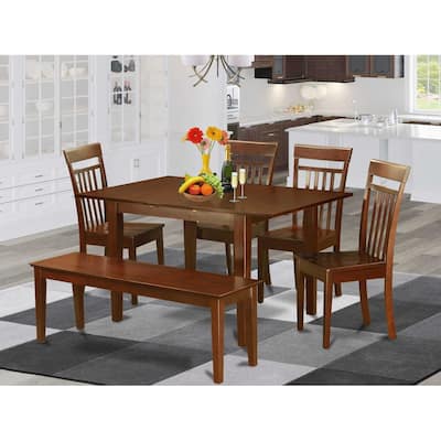 Asian Dining Room Set - 6 Piece Table & Chair Set - Solid Wood Kitchen Table with Bench