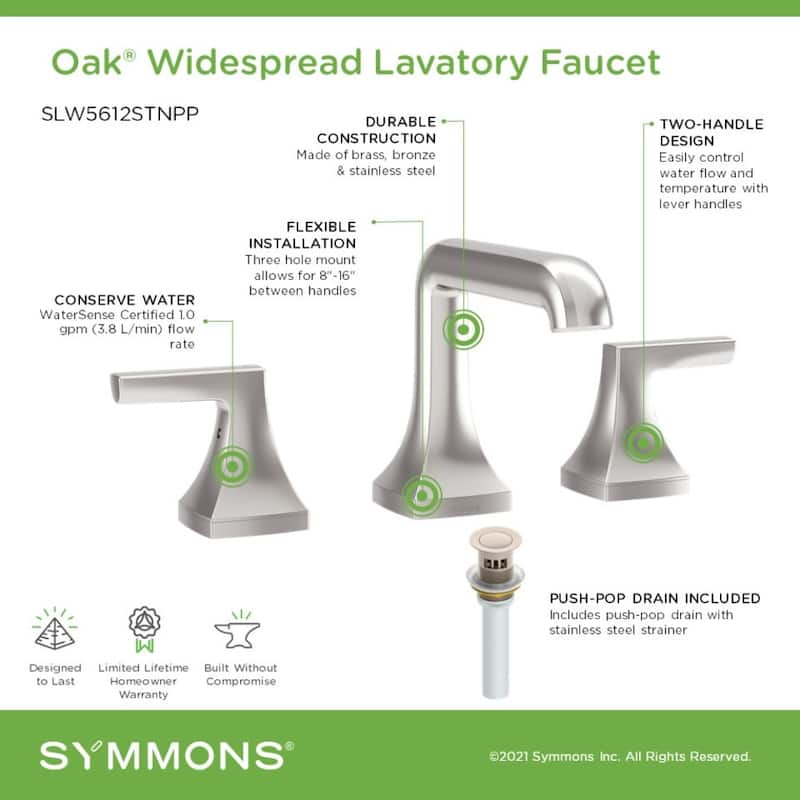 Symmons SLW5612PP Oak 1.0 GPM Vessel Widespread Bathroom Faucet