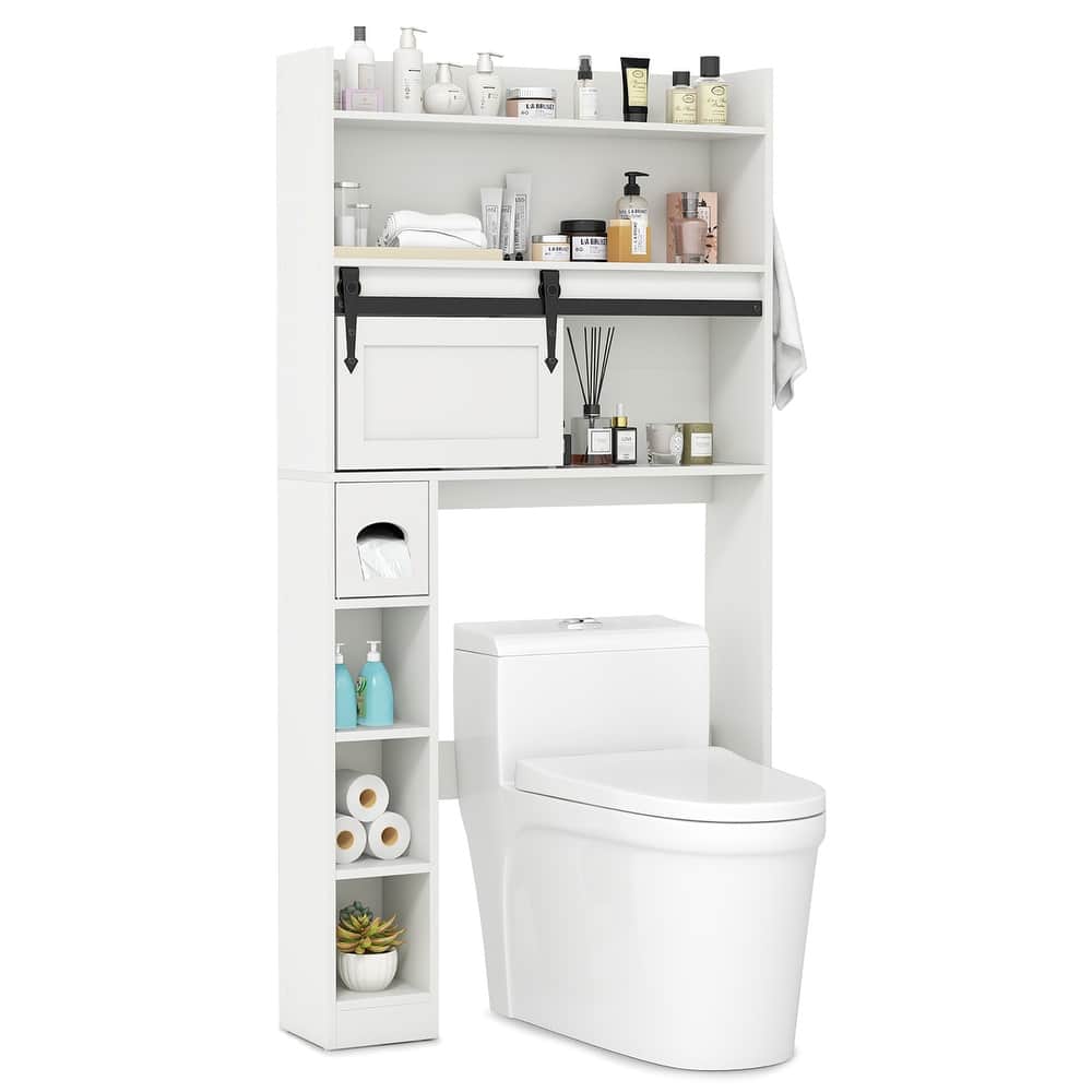 Gymax Over The Toilet Storage Cabinet w/ Sliding Barn Door Adjustable