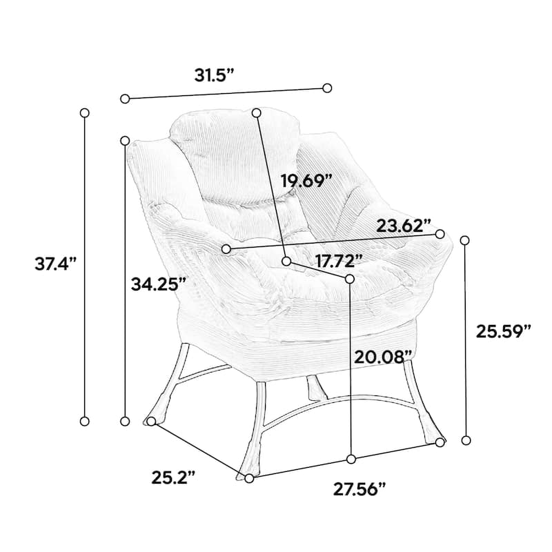 Anmytek Navy Lazy Armchair and Ottoman Set Plush Comfort Modern Living Room Reading Chair