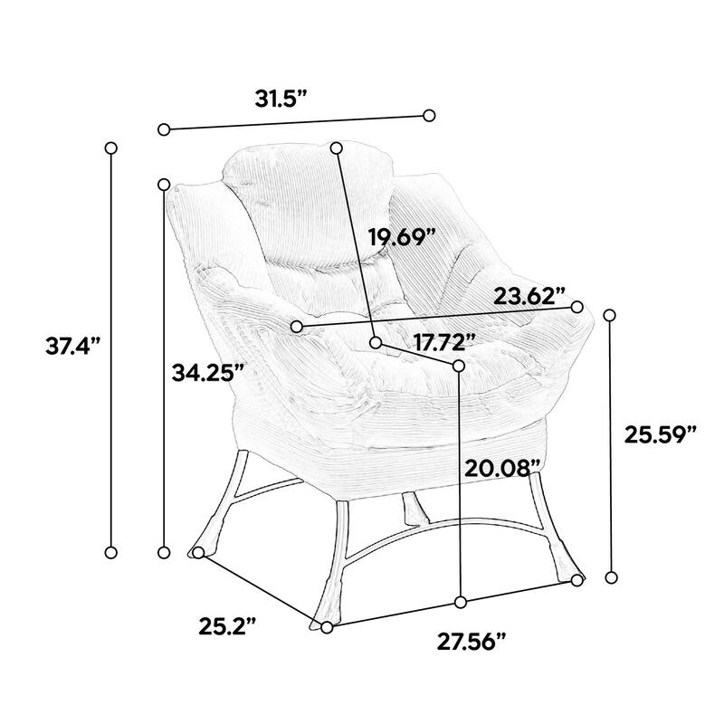 Cotton Lazy Chair with Ottoman, Modern Lounge Accent Chair with Armrests, Side Pocket, and Sturdy Steel Frame