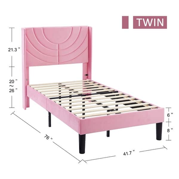 dimension image slide 0 of 3, Javlergo Set of 2 Twin Size Adjustable Headboard Kids Platform Bed Frame 8 Inch Underbed Storage No Box Spring Needed Bed Frame