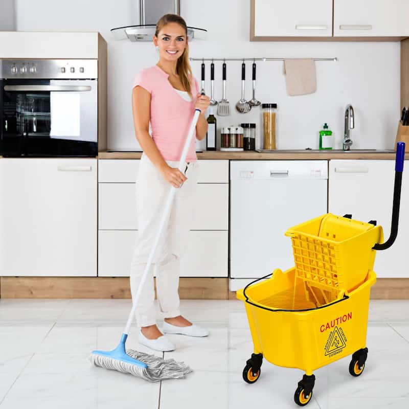 Costway Commercial Mop Bucket Side Press Wringer on Wheels Cleaning 26