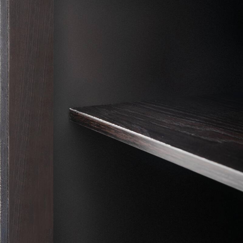 Three-Glass-Door Wood Storage Cabinet with Adjustable Shelf