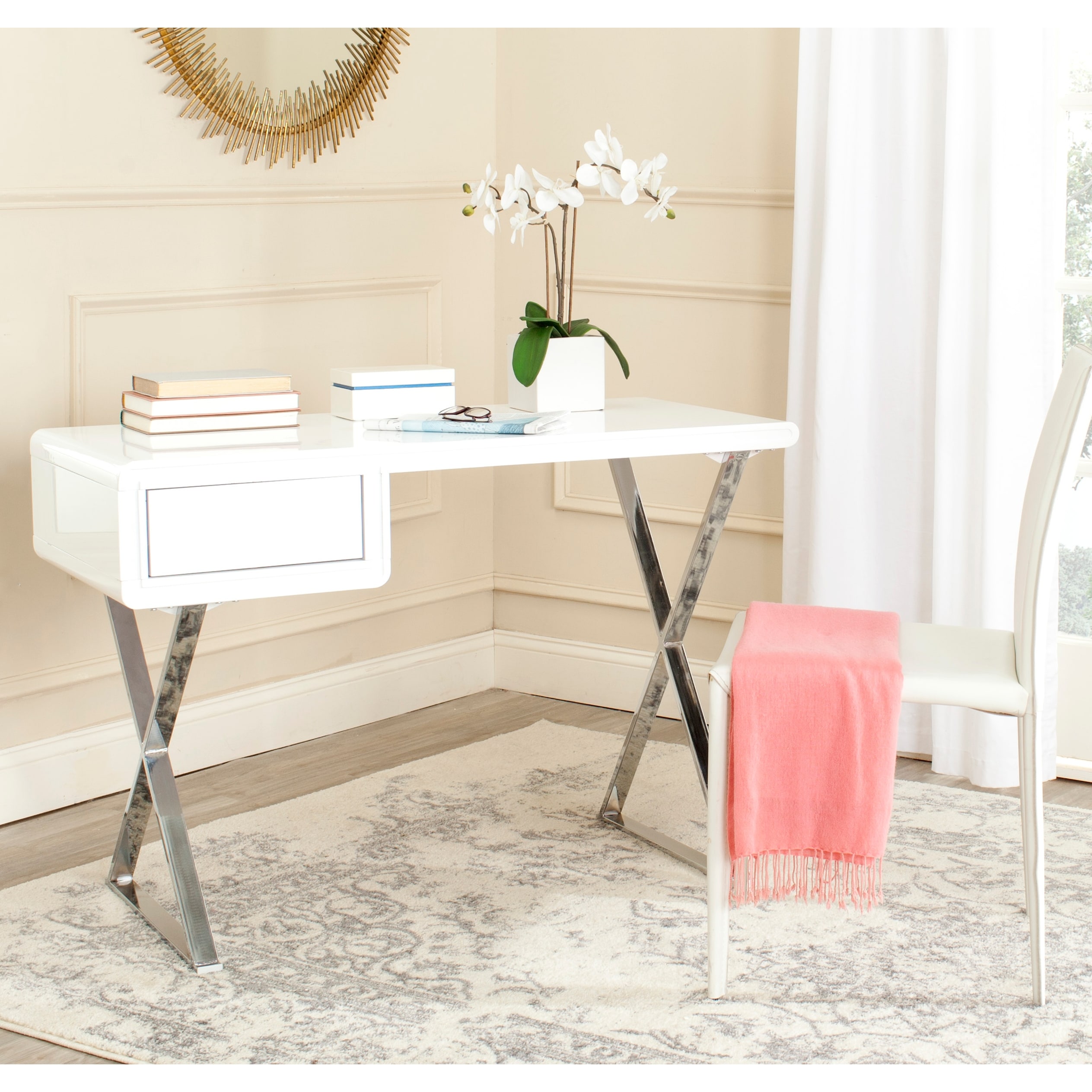 SAFAVIEH Modern Glam Hanover White/ Chrome Desk