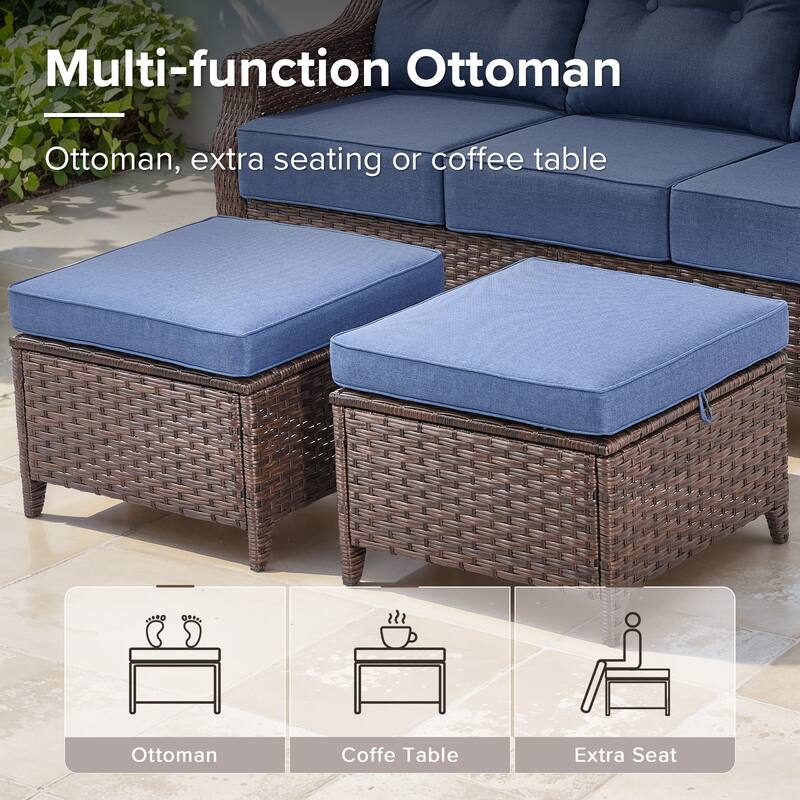 Gymojoy 6-Piece Wicker Patio Furniture Set, 6-Inch Ultra Thick Cushioned 360° Swivel Glider Chairs & Multifunctional Ottomans