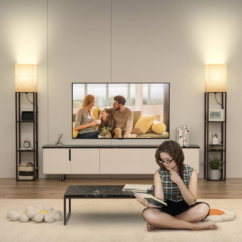 63"Floor Lamp with Shelves,Modern Tall Standing Lamps - N/A