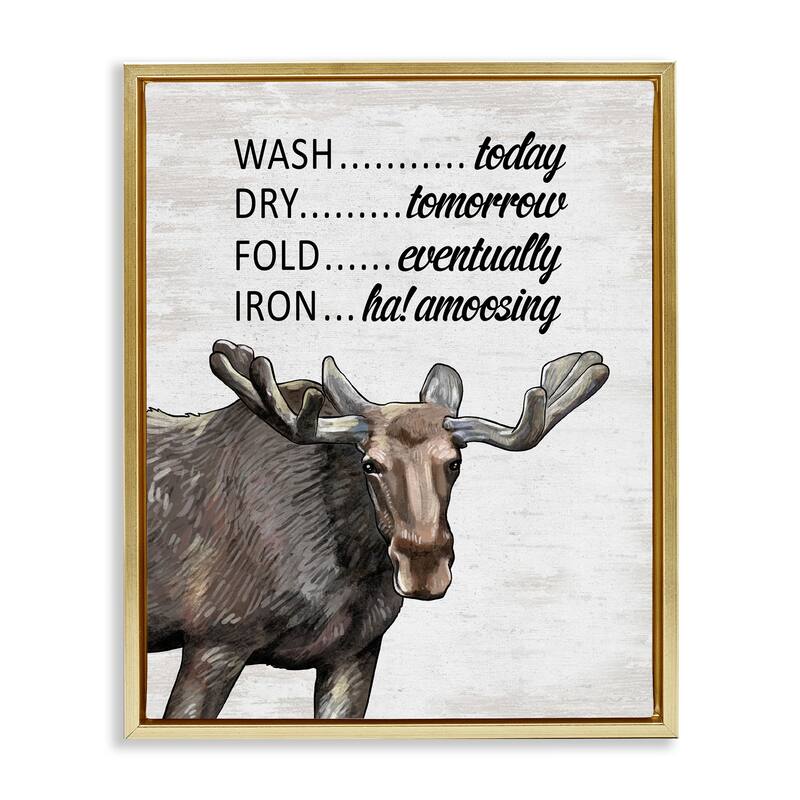 Stupell Funny No Ironing Laundry Framed Floater Canvas Wall Art Design By Lettered and Lined - 25 x 31 - Gold
