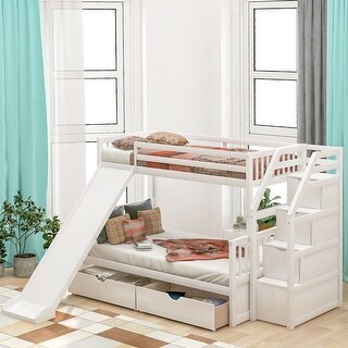 Twin over Full Bunk Bed with Slide & Handrails Ladder and High ...