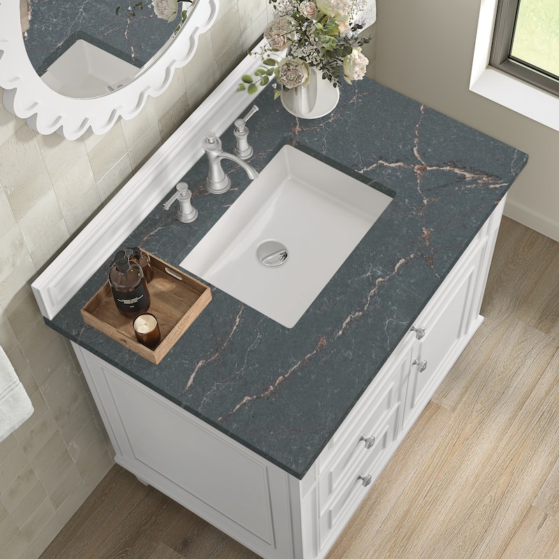 James Martin Vanities Lorelai 36" Single Vanity, Bright White - Parisean Bleu
