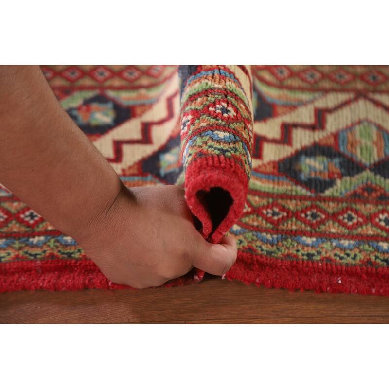 Hand Knotted Oriental 100% Wool Carpet Traditional Geometric Red Kazak Area Rug - 9' 10'' X 6' 5''
