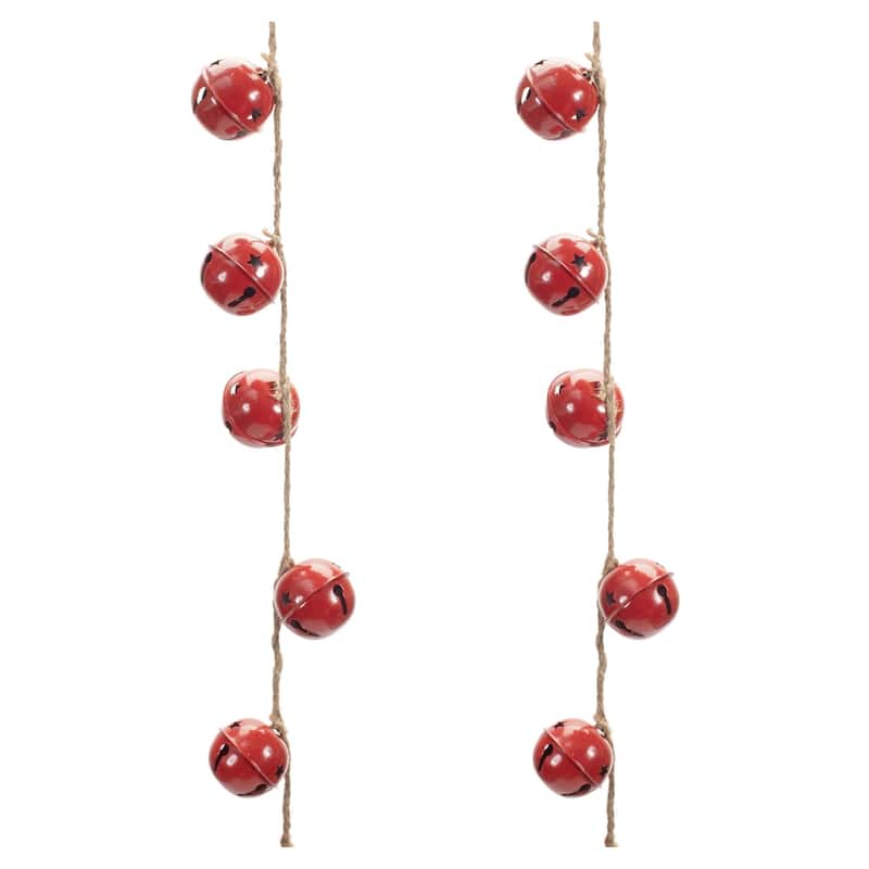 Sleigh Bell on String Christmas Garlands - 38" - Set of 2