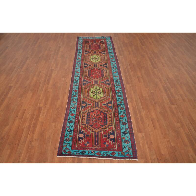 Hand Knotted Oriental 100% Wool Carpet Traditional Geometric Multi-Colored Ardebil Runner Rug - 10' 10'' X 3' 3''