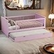 preview thumbnail 2 of 9, Pink Twin Bed Frame Platform Bed Daybed with Guardrail and Trundle